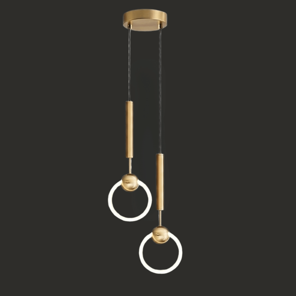 Luxury Double Ring LED Pendant Light – Gold Finish Designer Hanging Lamp